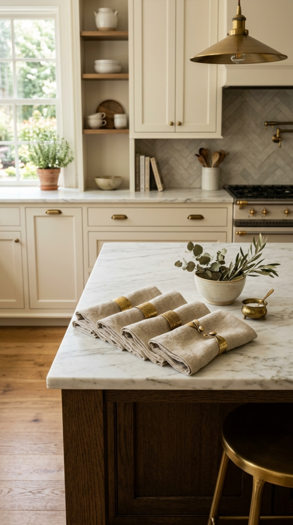 Folded Linen Napkins on Display