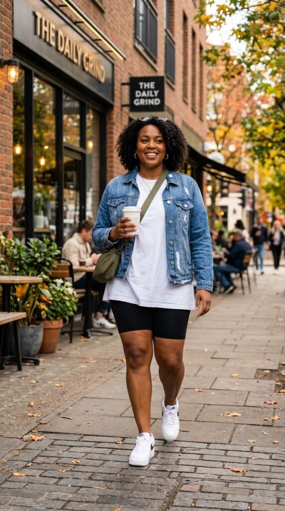 Bike Shorts and an Oversized Tee Under a Jacket