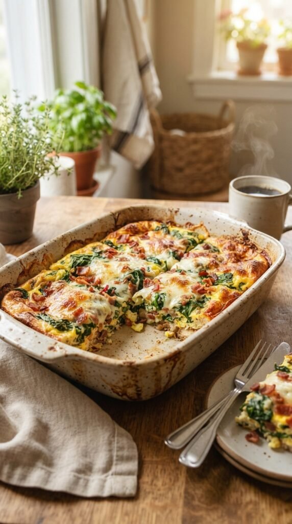 Spinach, Bacon, and Mozzarella Casserole