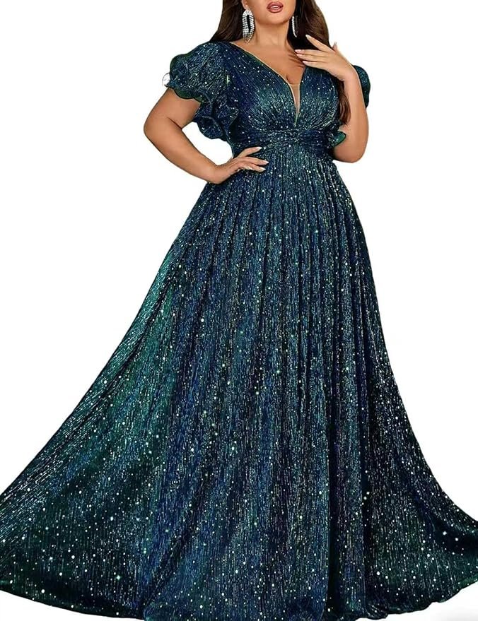 Glitter Chiffon A-Line Maxi Gown