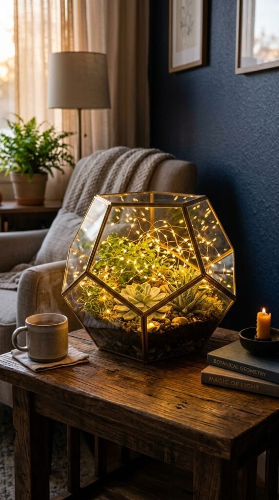 Geometric Gold Terrariums with Fairy Lights