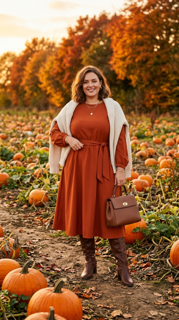 Midi dress and knee-high boots