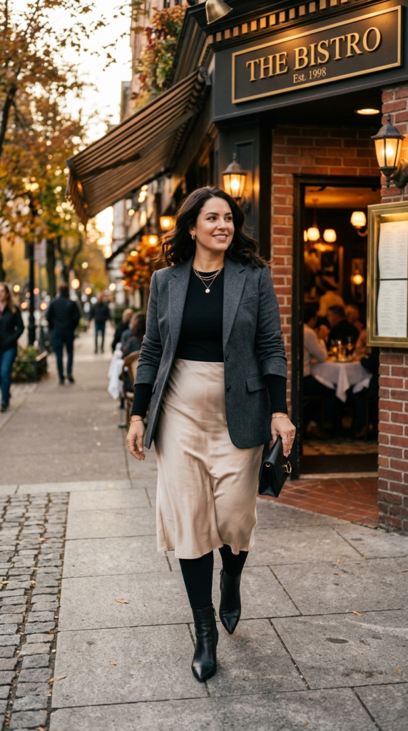 Satin Slip Skirt Over Seamless Leggings