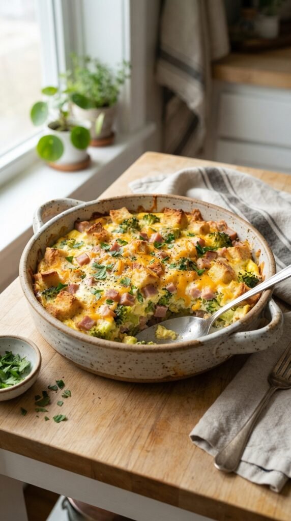 Ham, Broccoli, and Cheddar Casserole