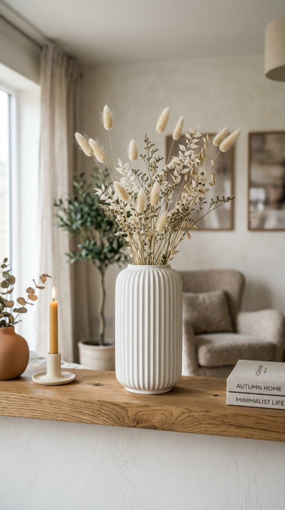 Fluted Ceramic Vases with Pampas Stems
