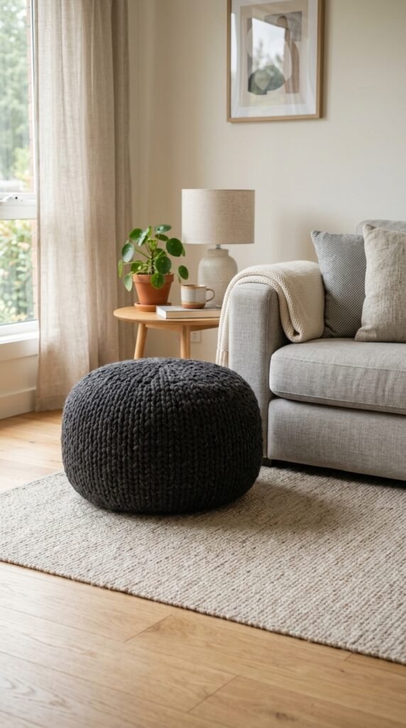 Chunky Wool Poufs in Charcoal