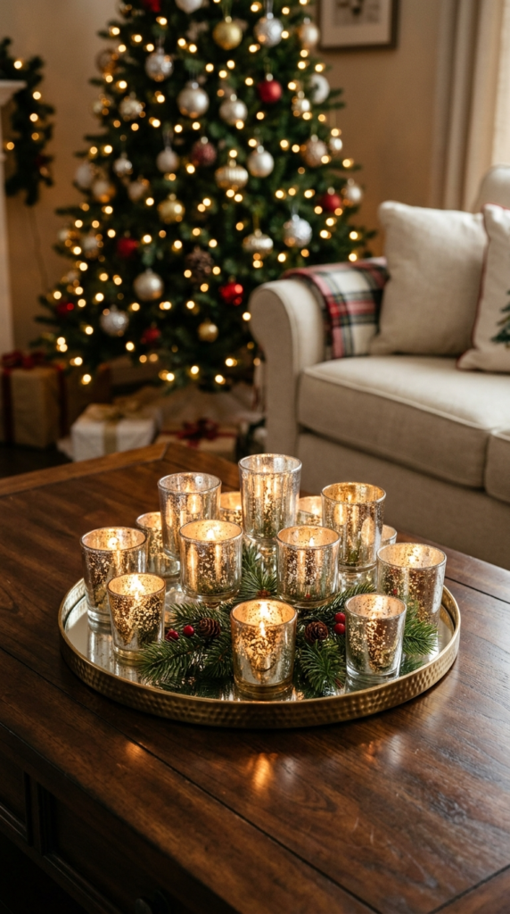 Mercury Glass Votive Holders on Coffee Tables