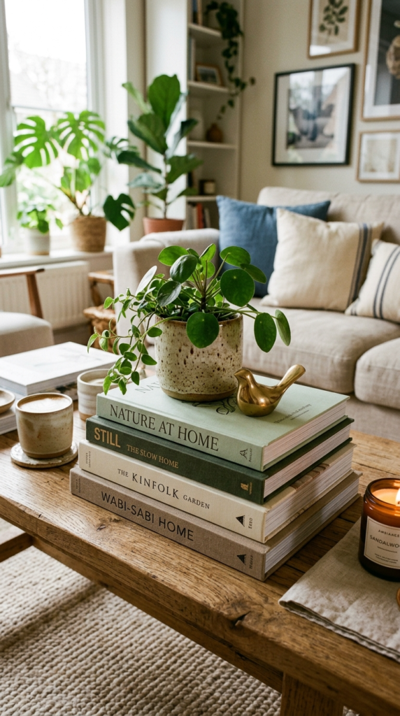 Stacked Books with Greenery