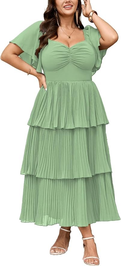 SCOMCHIC Pleated Tiered Chiffon Dress
