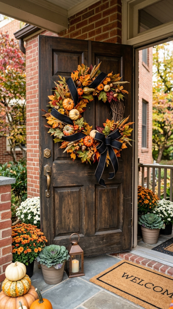 Autumn Leaf and Pumpkin Wreath