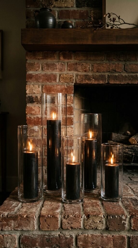 Glass Hurricane Lamps with Black Pillars