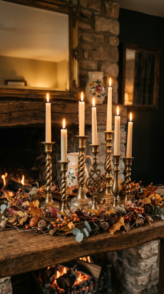 Brass Candlesticks with Taper Candles