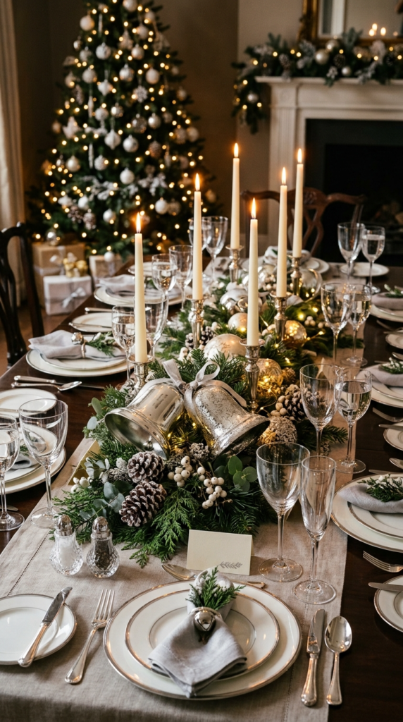 Silver Bells and Greenery Centerpiece