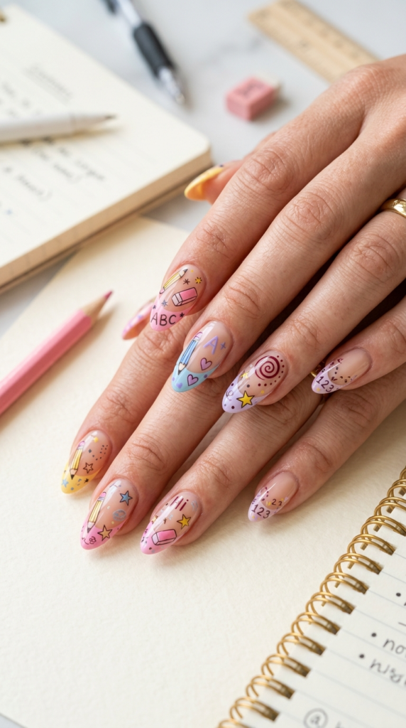 Pencil-Doodle French Tips