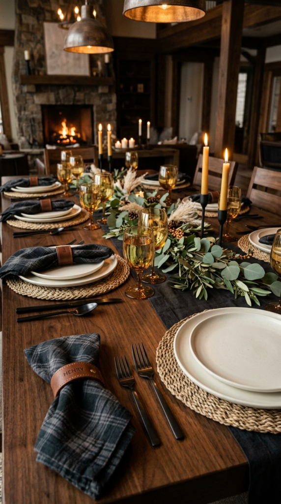 Plaid Cloth Napkins with Leather Rings