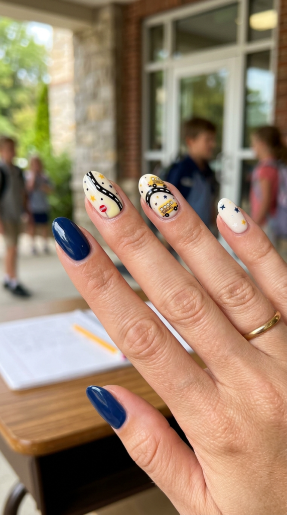 School Bus Accent Nails