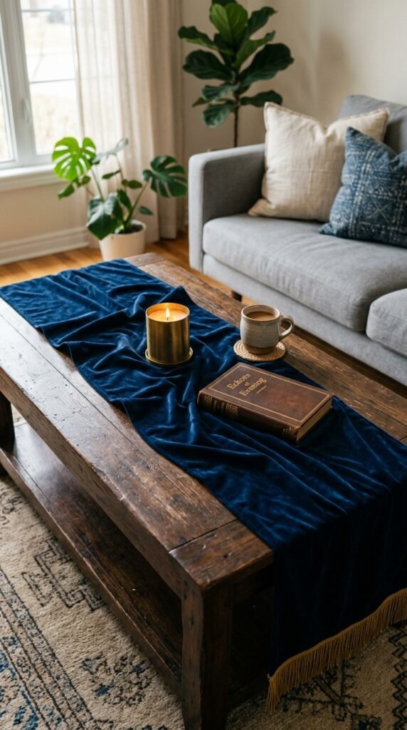 Velvet Table Runners in Midnight Blue