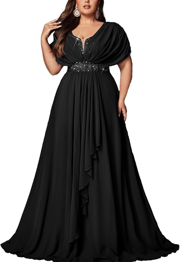 Sequin Lace-Up Chiffon Evening Gown