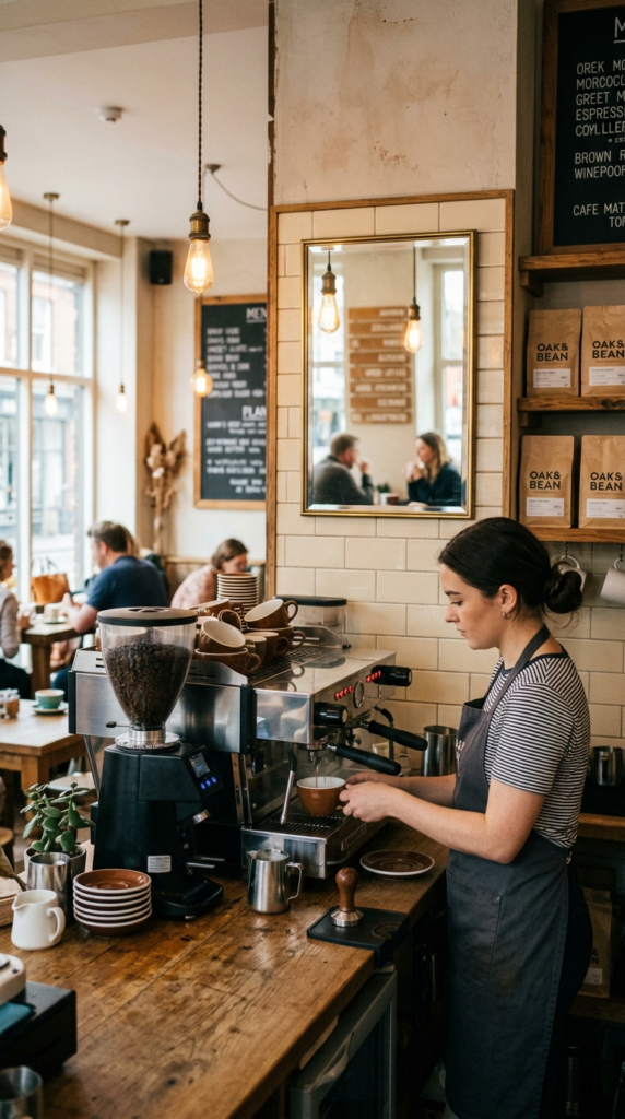 Coffee Bar with a Mirror Backsplash