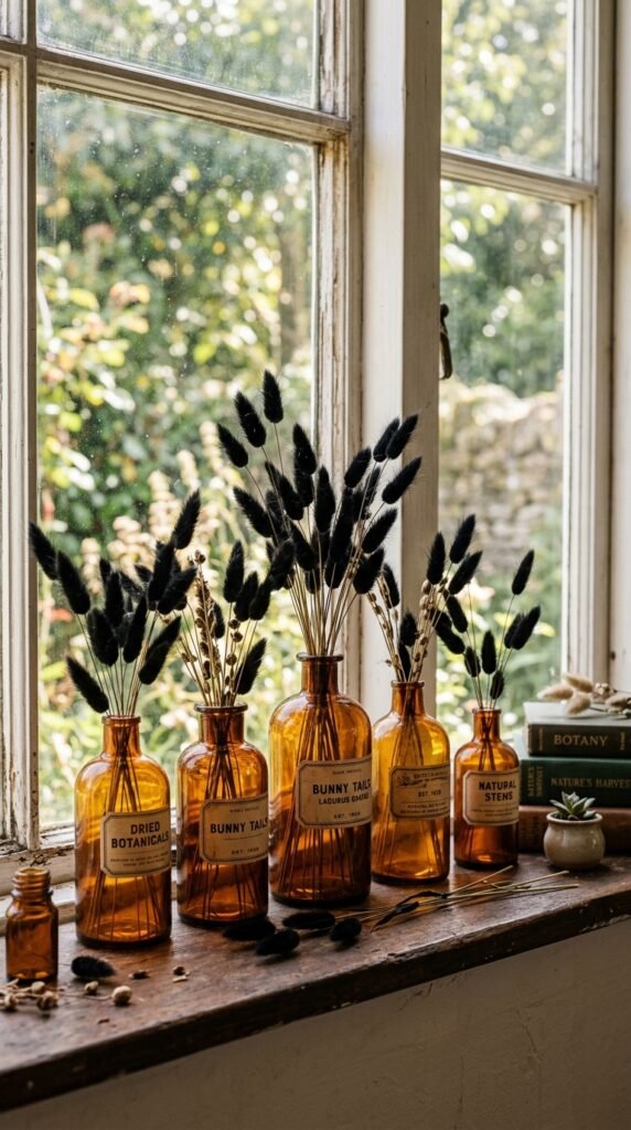 Amber Glass Bottles with Black Florals