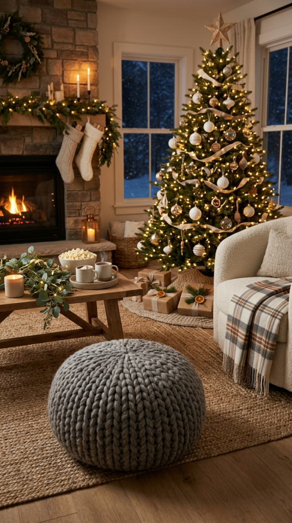 Chunky Wool Floor Poufs for Casual Seating