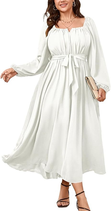 SCOMCHIC Long Sleeve Square Neck Maxi Dress