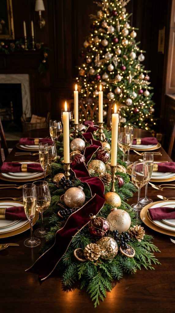 Velvet Ribbon and Ornament Centerpiece