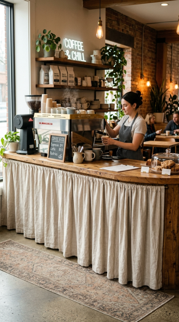 Coffee Bar with a Curtain Skirt