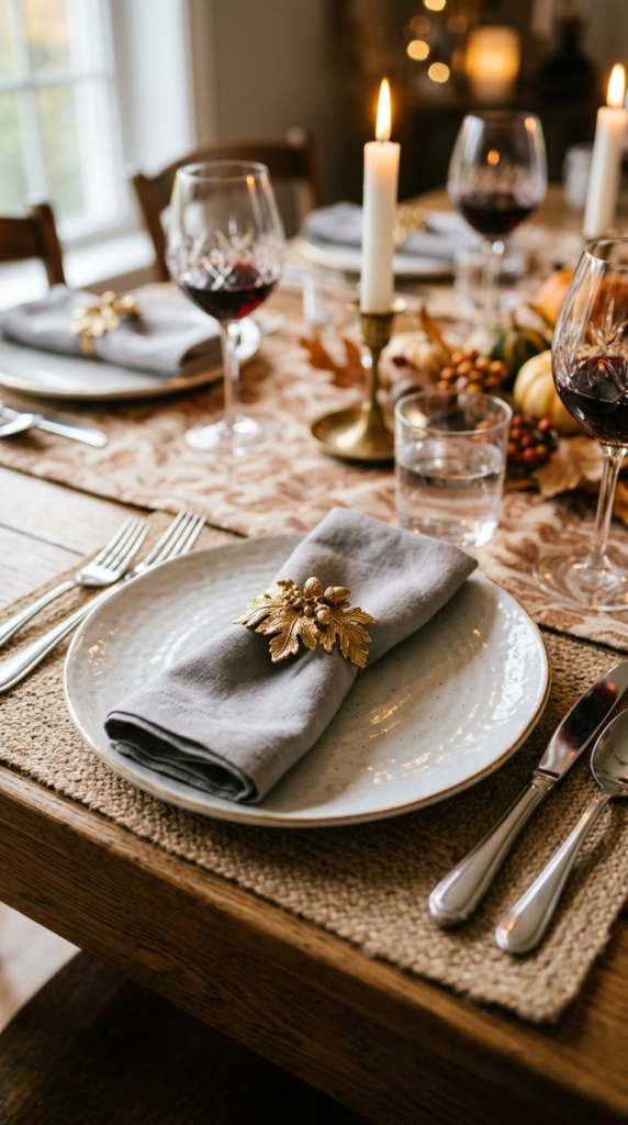 Linen Napkins with Botanical Napkin Rings