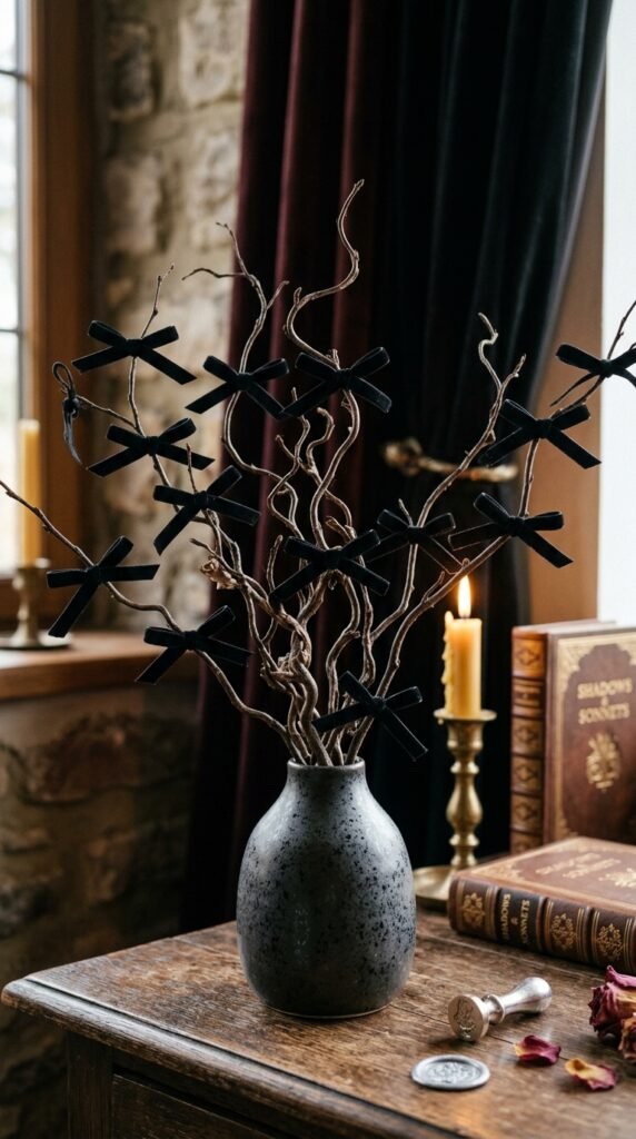 Velvet Ribbon Bows on Dried Branches