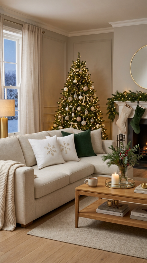 Linen Throw Pillows with Embroidered Snowflakes