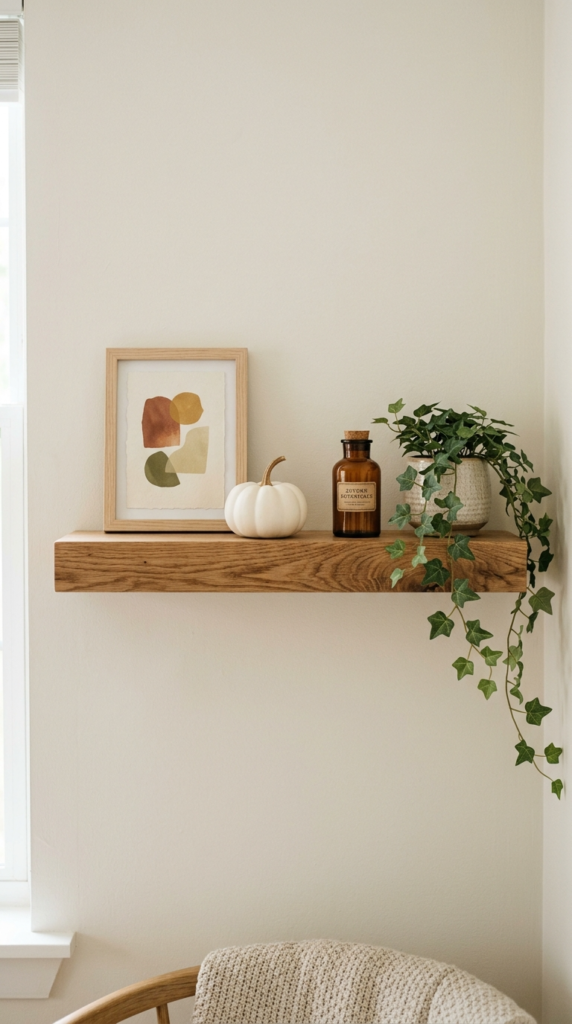 Floating Wooden Shelves Styled for Autumn