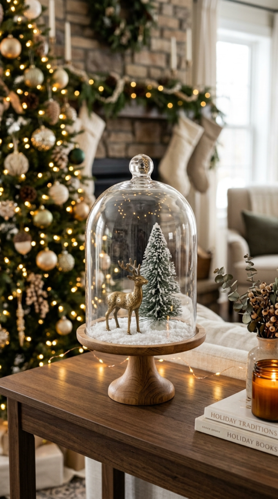 Glass Cloches Over Holiday Figurines