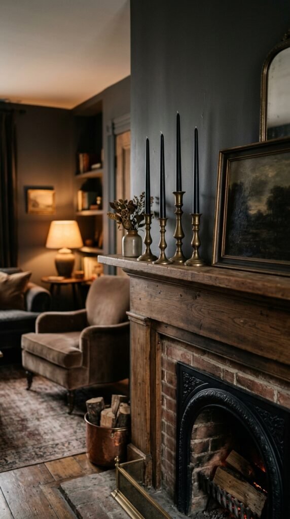 Black Taper Candles in Brass Holders