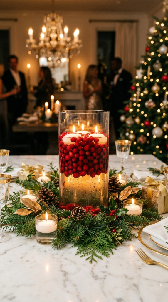 Cranberry and Candle Vase