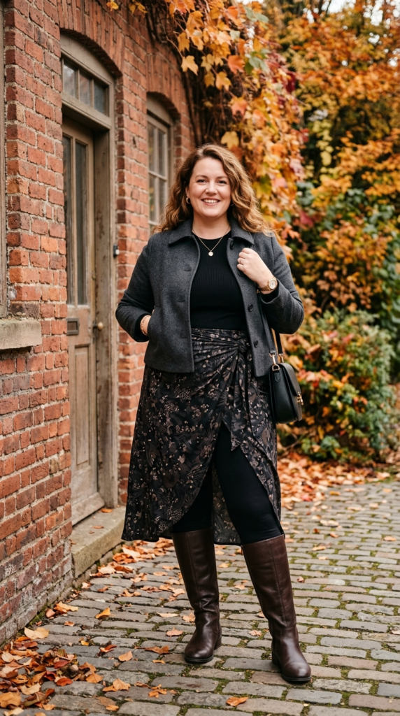 Wrap Skirt Over High-Waisted Leggings