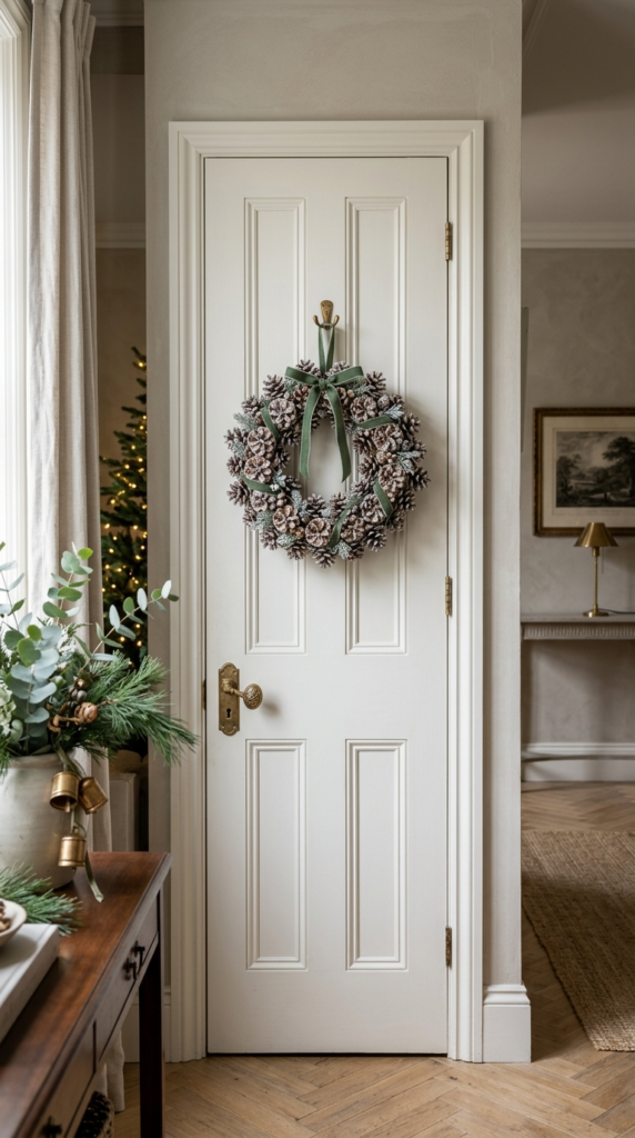 Frosted Pinecone Wreaths on Interior Doors