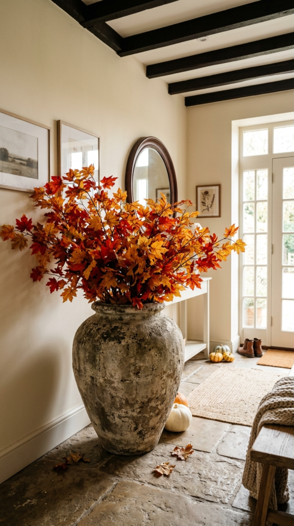 Faux Autumn Maple Branches in Tall Urns