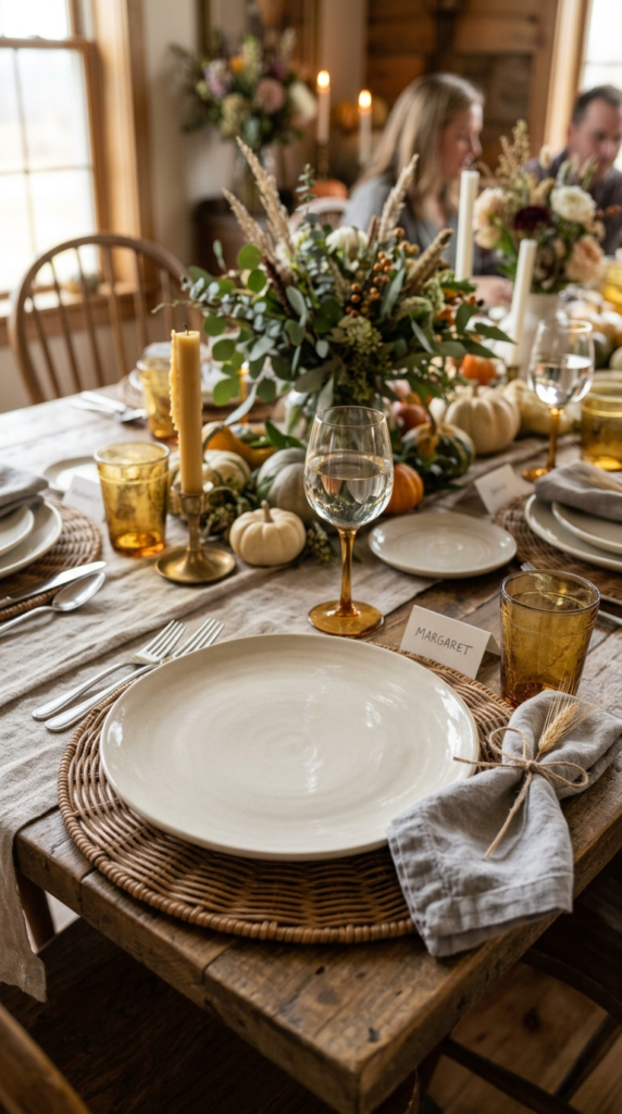 Layered Linen Napkins with Dried Wheat