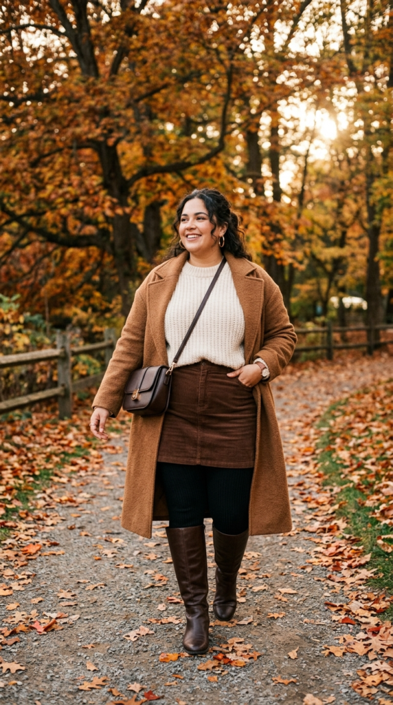 Corduroy Mini Skirt Over Ribbed Leggings