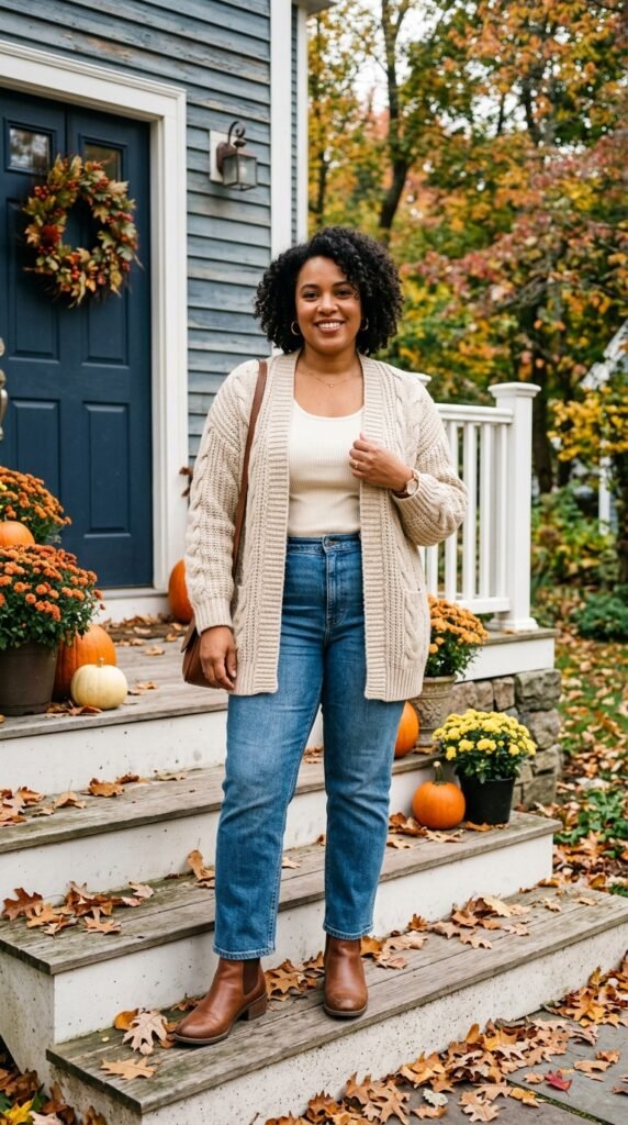 Denim and a Chunky Cardigan
