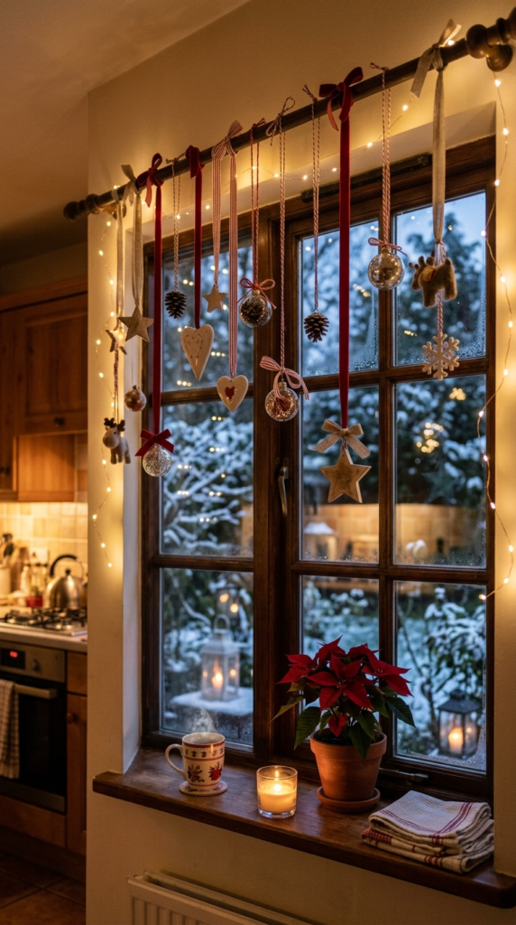 Hanging Ornaments in the Window