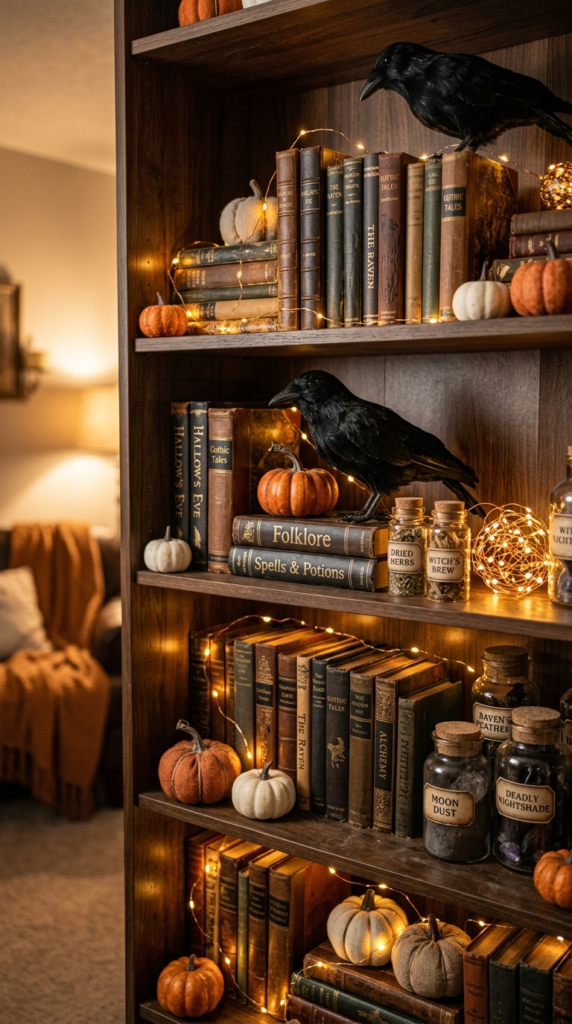 Spooky Bookshelf Styling