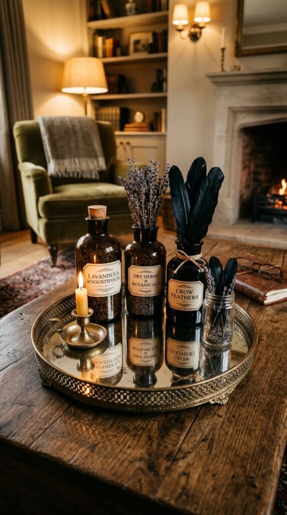 Antique Mirror Trays with Apothecary Bottles