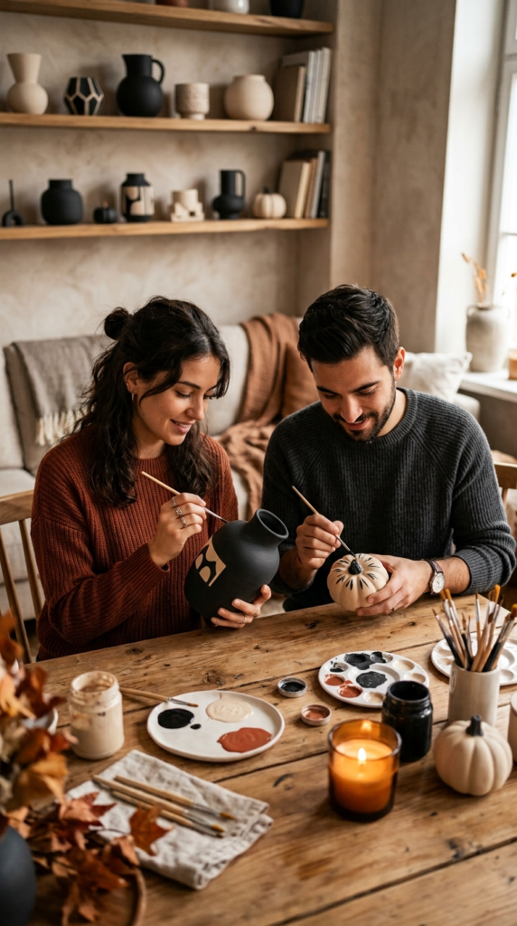 Black and Cream Ceramic Painting