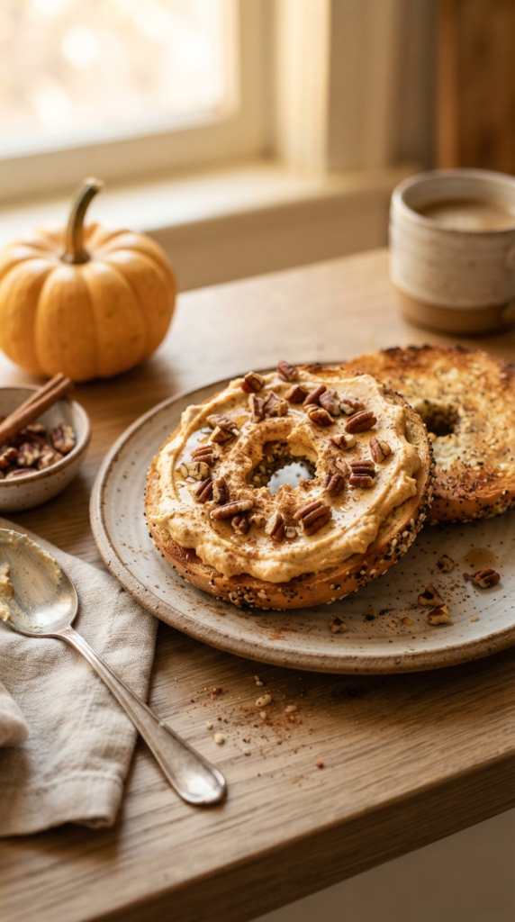 Pumpkin Cream Cheese Stuffed Bagels