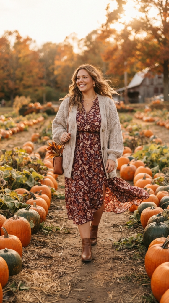 Floral dress and chunky cardigan