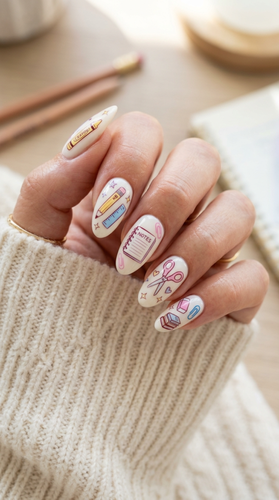 School Supply Doodle Nails