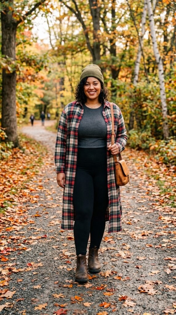 Leggings and a Flannel Shirt Dress