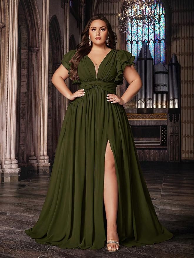 A-Line Chiffon Ruffle Sleeve Gown